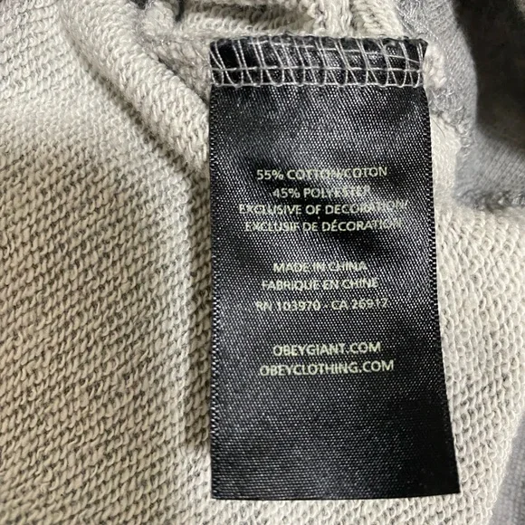 Obey Propaganda Worldwide Embroidered Hoodie Heather Gray Size Medium VGUC - Picture 6 of 7